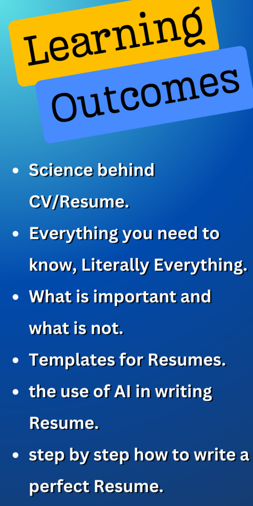 learning outcomes for the cv and resume writing online course